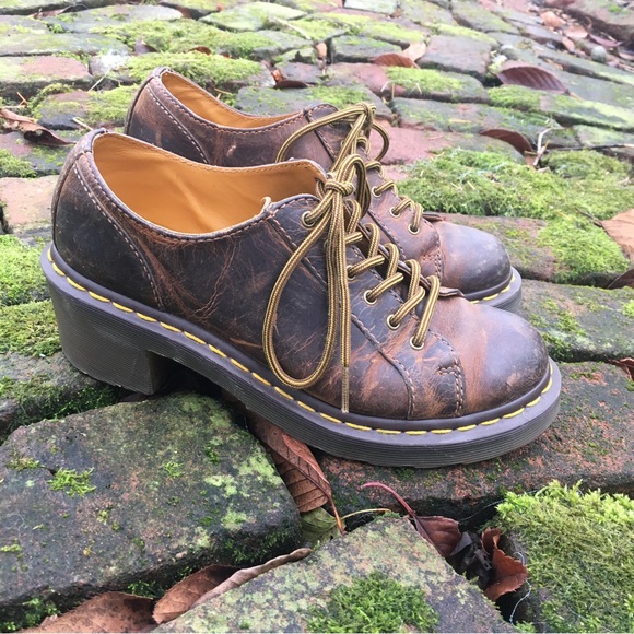 Dr. Martens Brown Platform Shoes with Yellow Laces - Picture 7 of 11